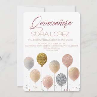Rose Gold Glitter Elegante Quinceañera Einladung