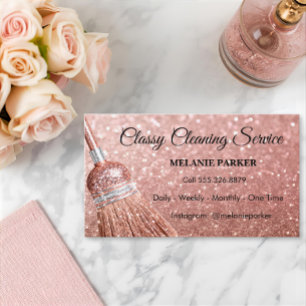 Rose Gold Glitter Elegante Reinigungsdienste Visitenkarte