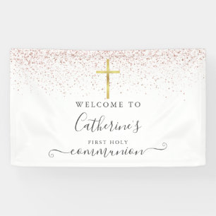 Rose Gold Glitter Erstkommunion Willkommen Banner