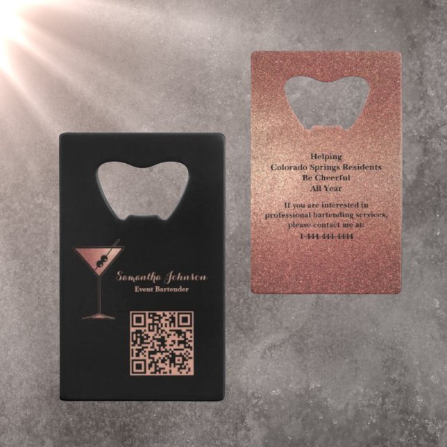 Rose Gold Glitter Event Bartender QR Code Geldbeutel Flaschenöffner (Von Creator hochgeladen)
