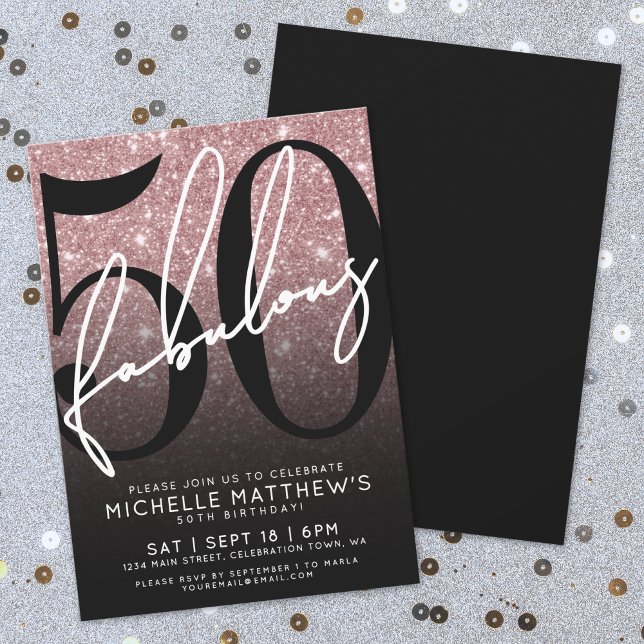 Rose Gold Glitter Fifty Fabulous 50th Birthday Einladung (Rose Gold Glitter Fifty Fabulous 50th Birthday Invitation)
