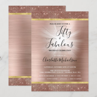 Rose Gold Glitter Glam Fünfzig und Fantastisch Geb Einladung