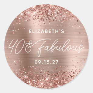 Rose Gold Glitter Glam Moderner Schriftzug 40 & Fa Runder Aufkleber