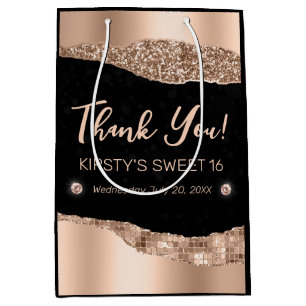 Rose Gold Glitter Glam Rand & Diamanten Sweet 16 Mittlere Geschenktüte