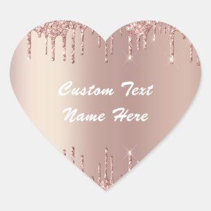 Rose Gold Glitter Glanz Custom Text Namensaufklebe Herz-Aufkleber