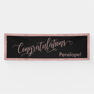 Rose Gold Glitter-Gratulations-Typografie Schwarz Banner