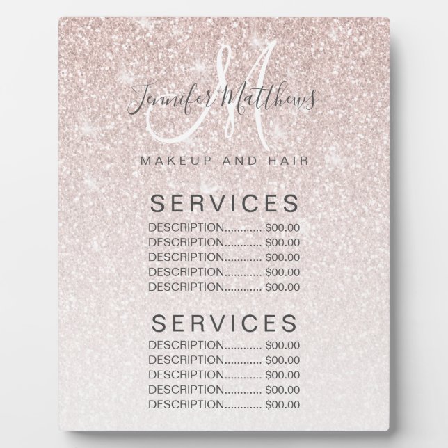 Rose Gold Glitter Hair Makeup Salon Price Menu Fotoplatte (Vorderseite)