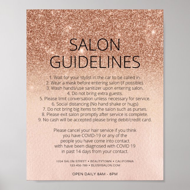 Rose Gold Glitter Hair Salon Covid Health Safety Poster (Vorne)