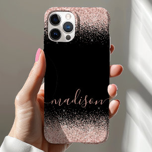 Rose Gold Glitter Konfetti Schwarz Personalisiert Case-Mate iPhone Hülle