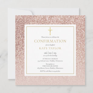 Rose Gold Glitter Konfirmationskarte Quadratisch Einladung