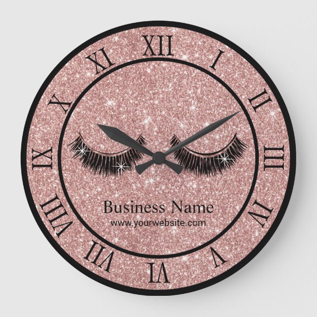 Rose Gold Glitter Lashes Makeup Artist Salon Große Wanduhr (Vorderseite)