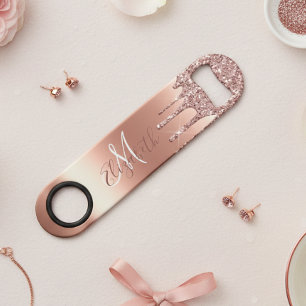 Rose Gold Glitter Look Tropft Monogramm Metall Speed Flaschenöffner