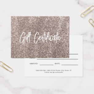 Rose Gold Glitter Modern Voucher Certificat cadeau