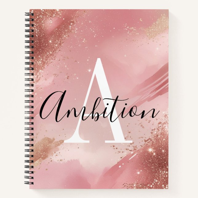 Rose Gold Glitter Monogram Notebook – Personalized Notizbuch (Vorderseite)