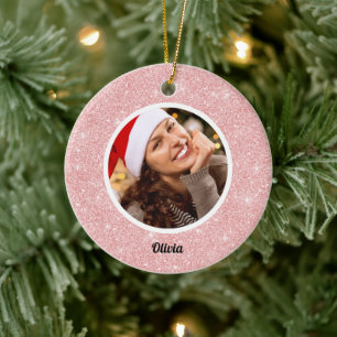Rose Gold Glitter Monogramm   Girly Modern FOTO Keramik Ornament