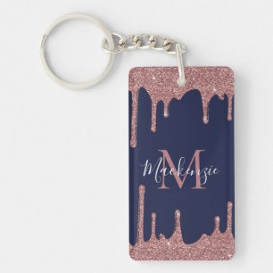 Rose Gold Glitter Navy Blue Monogram Photo gouttes