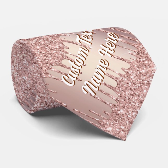 Rose Gold Glitter Neck Tie Personalized Text Name Krawatte (Gerollt)