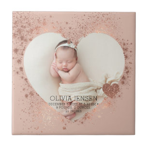 Rose Gold Glitter Neugeborenen-Foto-Geburtsstatist Fliese