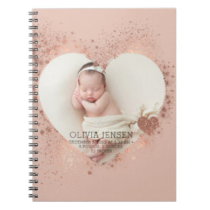 Rose Gold Glitter Neugeborenen-Foto-Geburtsstatist Notizblock