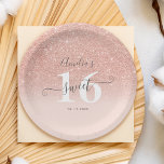 Rose gold glitter ombre blush pink script Sweet 16 Pappteller<br><div class="desc">Rose gold glitter sparkles ombre pastel blush pink script Sweet 16</div>