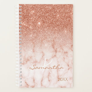 Rose Gold Glitter Ombre Marmor Jahresmonogramm Planer