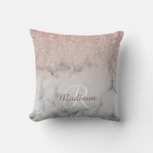 Rose Gold Glitter Ombre Monogramm Marmor Kissen