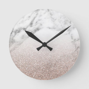Rose gold glitter on marble runde wanduhr