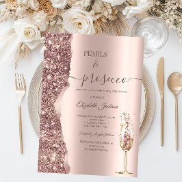 Rose Gold Glitter Pearls & Prosecco Bridal Shower Einladung