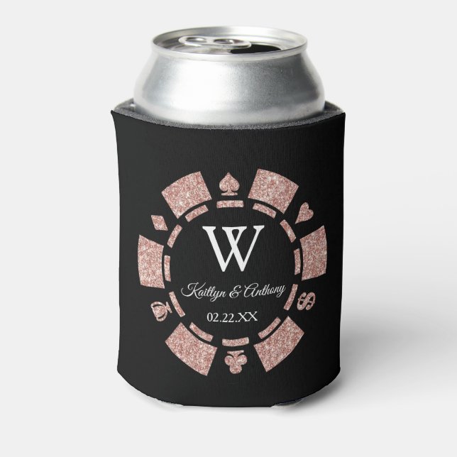 Rose Gold Glitter Poker Chip Casino Wedding Dosenkühler (Kanne Rückseite)