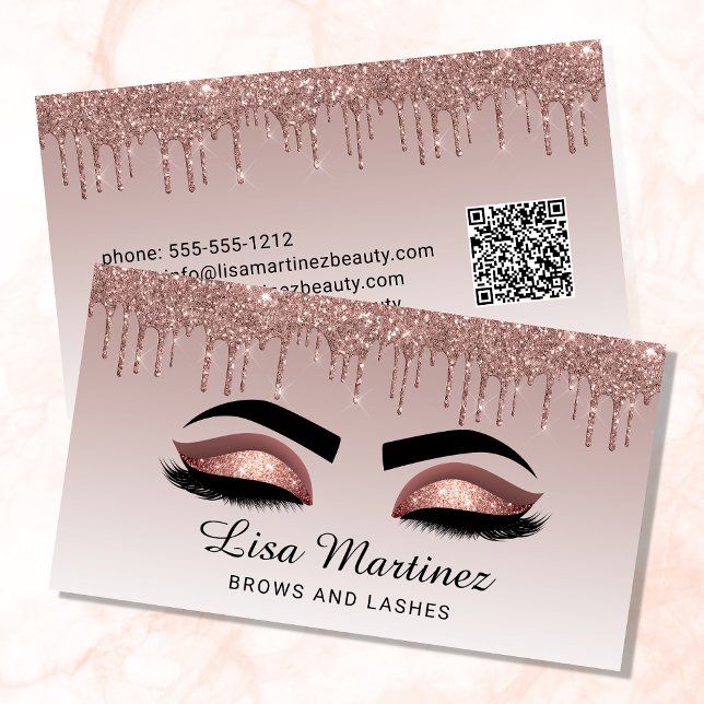 Rose Gold Glitter QR Code Lash Brow Beauty Visitenkarte (Von Creator hochgeladen)
