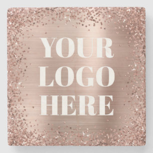 Rose Gold Glitter-Rahmen und Folien-Logo Steinuntersetzer