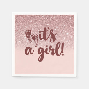 Rose Gold Glitter Rosa It's A Girl Babyparty Serviette
