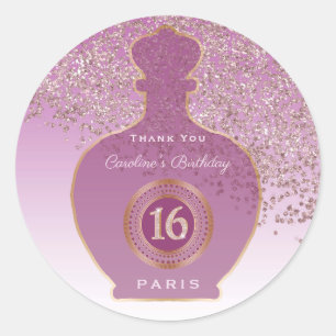 Rose Gold Glitter Rosé Duft, Sweet 16 Runder Aufkleber