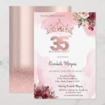 Rose Gold Glitter Roses Crown 35th Birthday