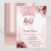 Rose Gold Glitter Roses Crown 40th Birthday