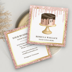 Rose Gold Glitter Schokoladen Tropfen Torte Bäcker Quadratische Visitenkarte