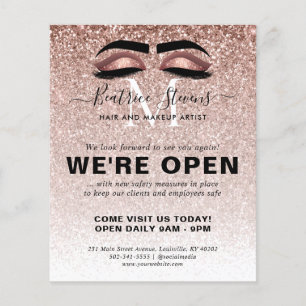 Rose Gold Glitter Schönheitssalon Wimpern Wir sind Flyer