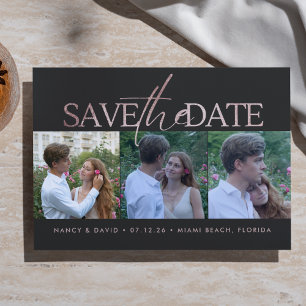 Rose Gold Glitter Schrift 3 Foto Collage Hochzeit Save The Date