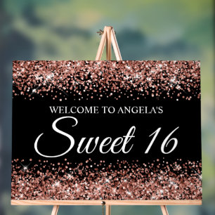 Rose Gold Glitter Schwarz Sweet 16 Acrylschild
