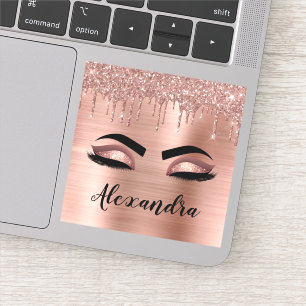 Rose Gold Glitter Sparkle Eyelashes Monogram Name Aufkleber