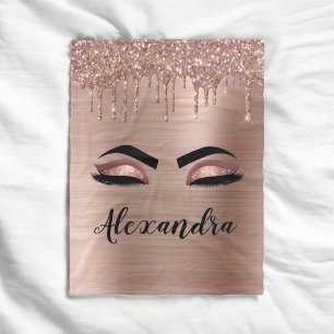 Rose Gold Glitter Sparkle Eyelashes Monogram Name Fleecedecke