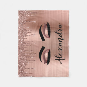 Rose Gold Glitter Sparkle Eyelashes Monogram Name Fleecedecke