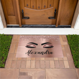 Rose Gold Glitter Sparkle Eyelashes Monogram Name Fußmatte