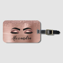 Rose Gold Glitter Sparkle Eyelashes Monogram Name