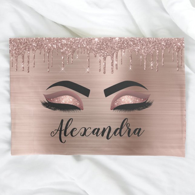 Rose Gold Glitter Sparkle Eyelashes Monogram Name Kissenbezug (Von Creator hochgeladen)