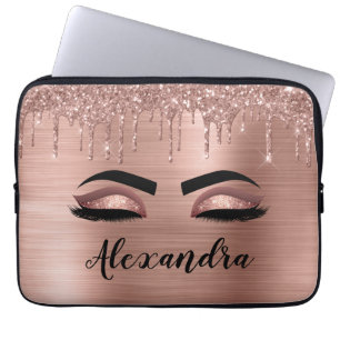 Rose Gold Glitter Sparkle Eyelashes Monogram Name Laptopschutzhülle