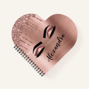 Rose Gold Glitter Sparkle Eyelashes Monogram Name Notizbuch