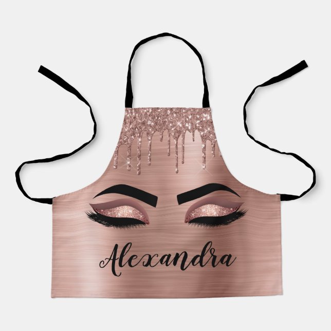 Rose Gold Glitter Sparkle Eyelashes Monogram Name Schürze (Vorderseite)