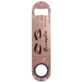 Rose Gold Glitter Sparkle Eyelashes Monogram Name Speed Flaschenöffner