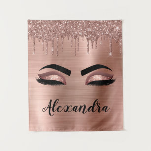 Rose Gold Glitter Sparkle Eyelashes Monogram Name Wandteppich